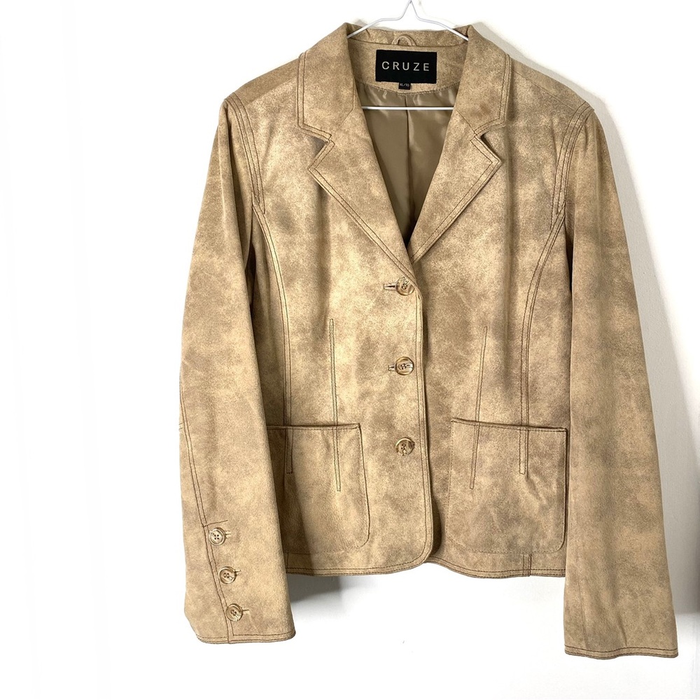 Cruze Vintage 90s Neutral Leather Blazer Jacket Minimalist Leather Coat Y2K